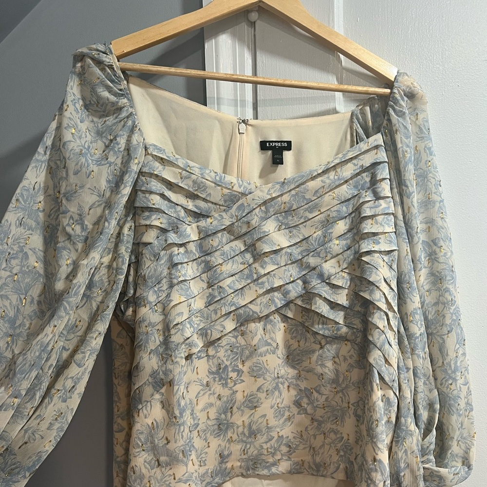 Express Cream and Blue Floral Blouse